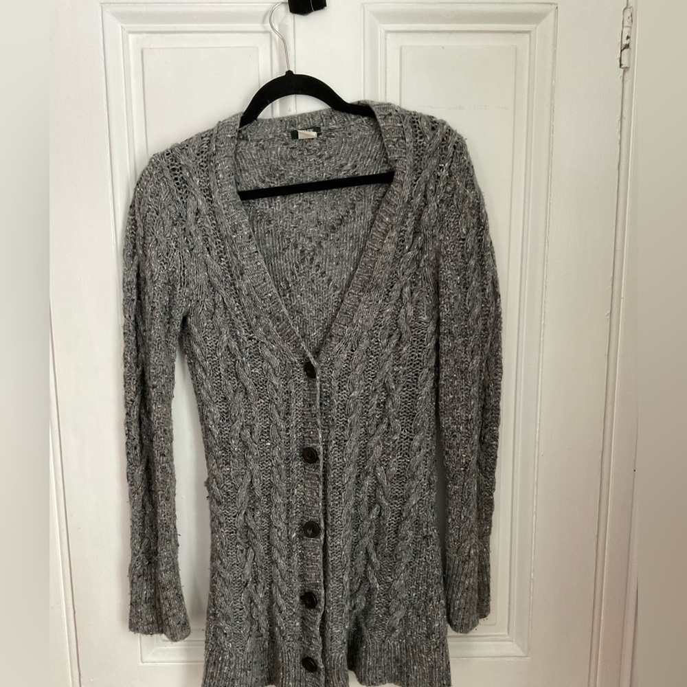 J.Crew wool nylon, cashmere hand knit, grey cardigan, cable knit